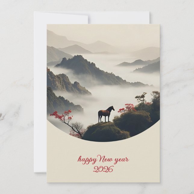 Year of the Horse 2026 Chinese New Year Mountain Julkort (Framsida)