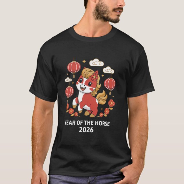 Year Of The Horse 2026 Chinese Zodiac Astrology T Shirt (Framsida)