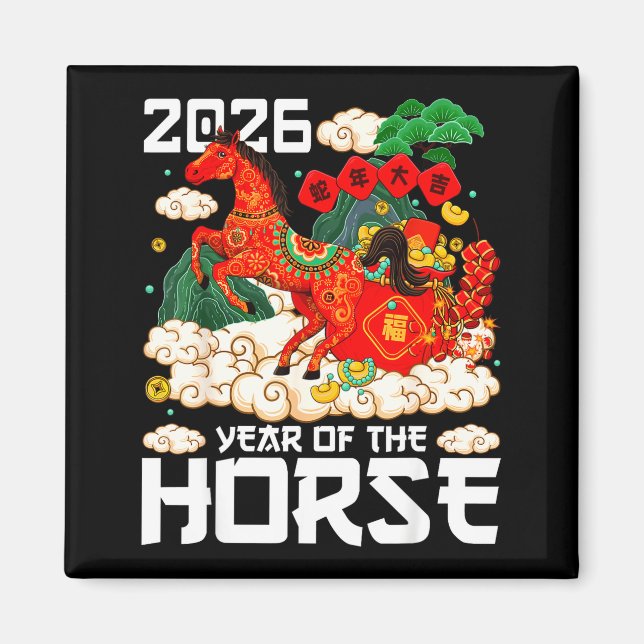 Year Of The Horse 2026 Happy Chinese Lunar New Yea Magnet (Framsidan)