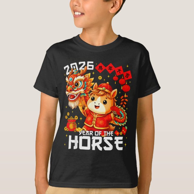 Year Of The Horse 2026 Lion Dance Chinese New Year T Shirt (Framsida)