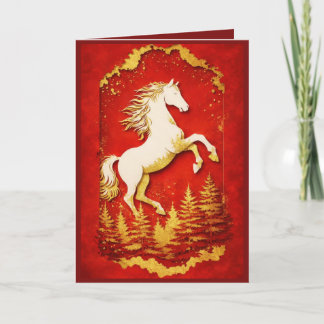 Year of the Horse 2026 Red & Gold Greeting Card Kort