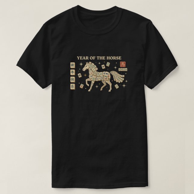 Year of the Horse 2026, Retro Mahjong Chinese T Shirt (Design framsida)