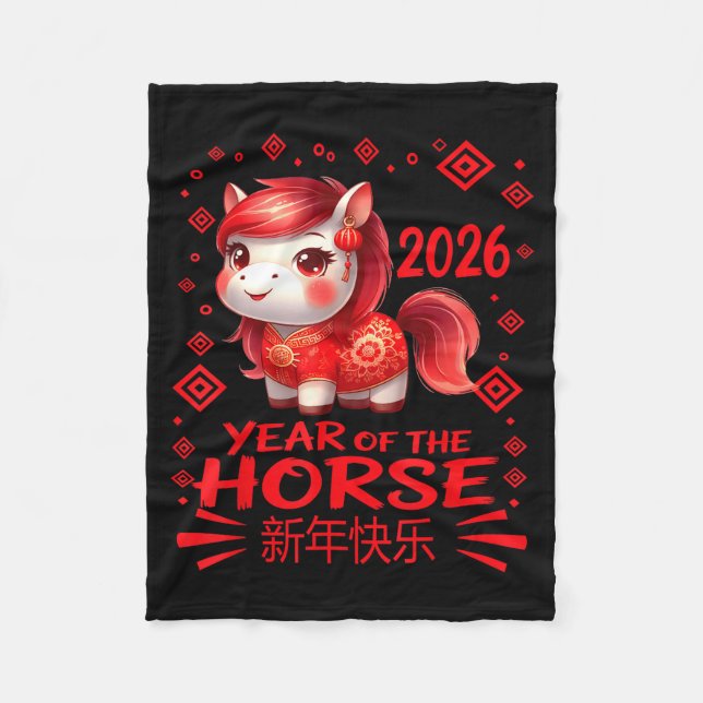 Year Of The Horse Chinese Lunar New Year 2026 Year Fleecefilt (Framsidan)