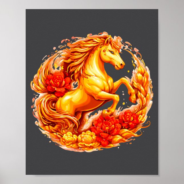Year Of The Horse Chinese Lunar Zodiac Astrology A Poster (Framsidan)