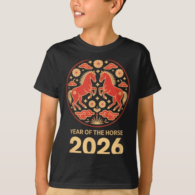Year-of The-horse Chinese New Year 2026 Zodiac Hor T Shirt (Framsida)