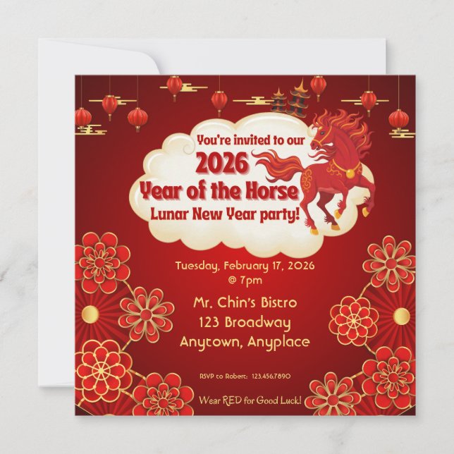 Year of the Horse Chinese New Year Invitation Inbjudningar (Framsida)