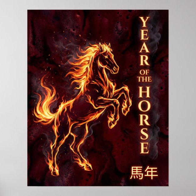 Year of the Horse - Fire Chinese Zodiac Poster (Framsidan)