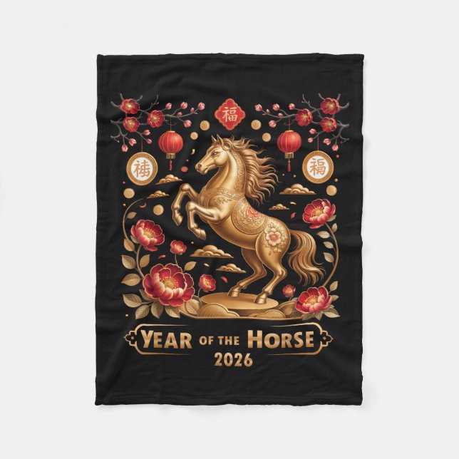Year Of The Horse Happy New Year 2026  Fleecefilt (Framsidan)