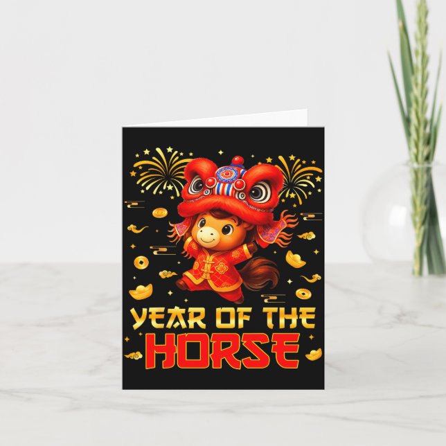 Year Of The Horse Lion Dance Lunar Chinese New Yea Kort (Framsida)