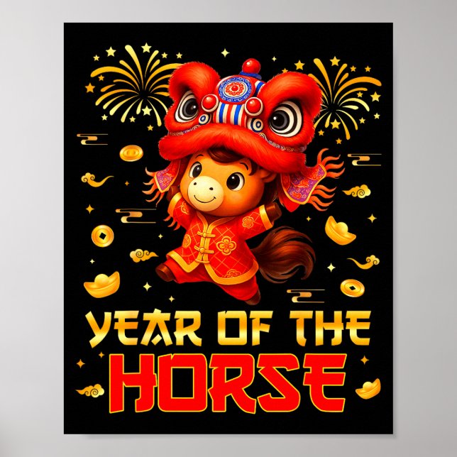 Year Of The Horse Lion Dance Lunar Chinese New Yea Poster (Framsidan)