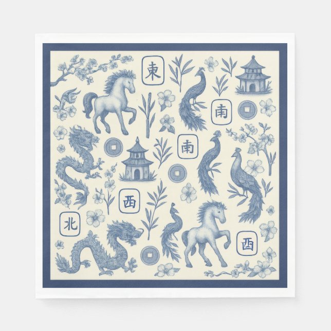 Year of the Horse Mahjong Toile Napkins Pappersservett (Framsidan)