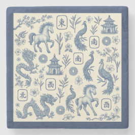 Year of the Horse Mahjong Toile Stone Coaster Stenunderlägg