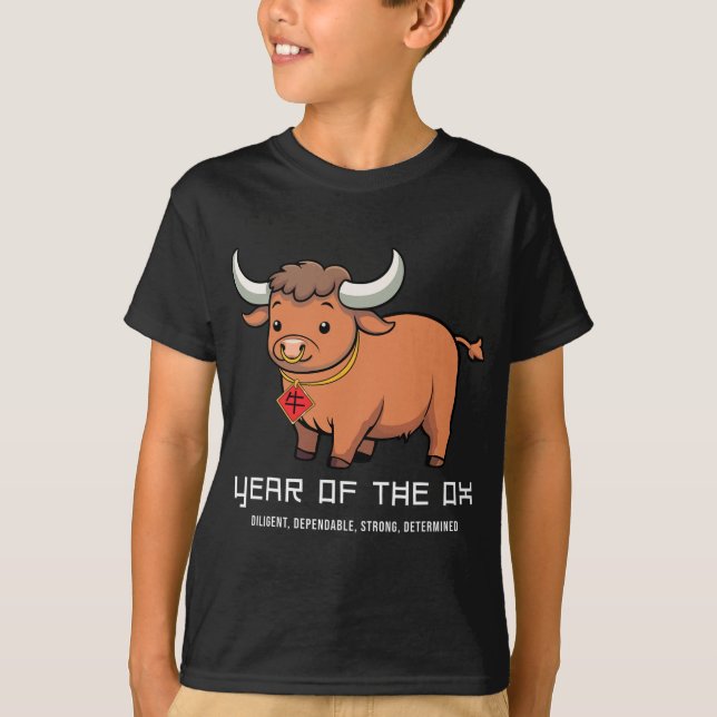 Year Of The Ox Cute Kawaii Chinese Zodiac Chinese  T Shirt (Framsida)