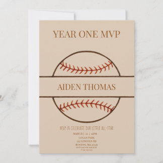 Year One MVP Baseball First Birthday Invitation Inbjudningar