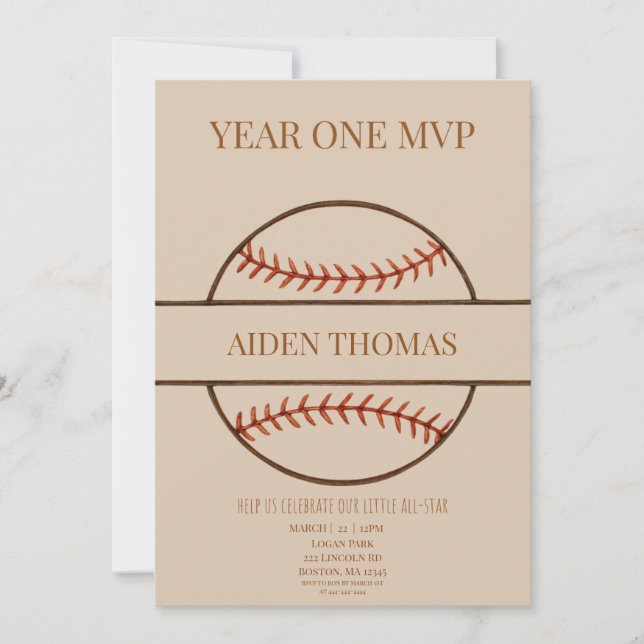 Year One MVP Baseball First Birthday Invitation Inbjudningar (Framsida)