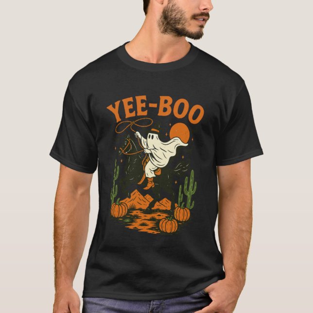 Yee Boo Spökridande Häst Halloween Pumpa Måne  T Shirt (Framsida)