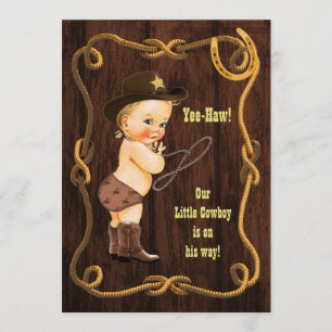 Yee-Haw! Blonde Cowboy Rustic Baby Shower Inbjudningar