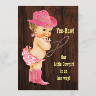 Yee-Haw! Blonde Cowgirl Rustic Baby Shower Inbjudningar