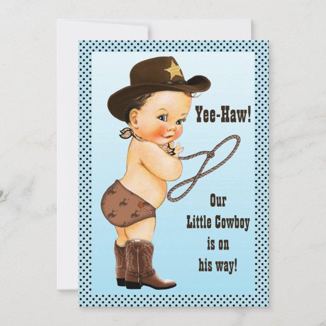 Yee-Haw! Brunette Cowboy Baby Shower Inbjudningar (Framsida)