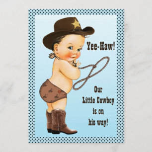 Yee-Haw! Brunette Cowboy Baby Shower Inbjudningar