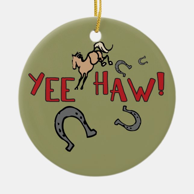 Yee Haw Bucking Hors Julgransprydnad Keramik (Framsidan)