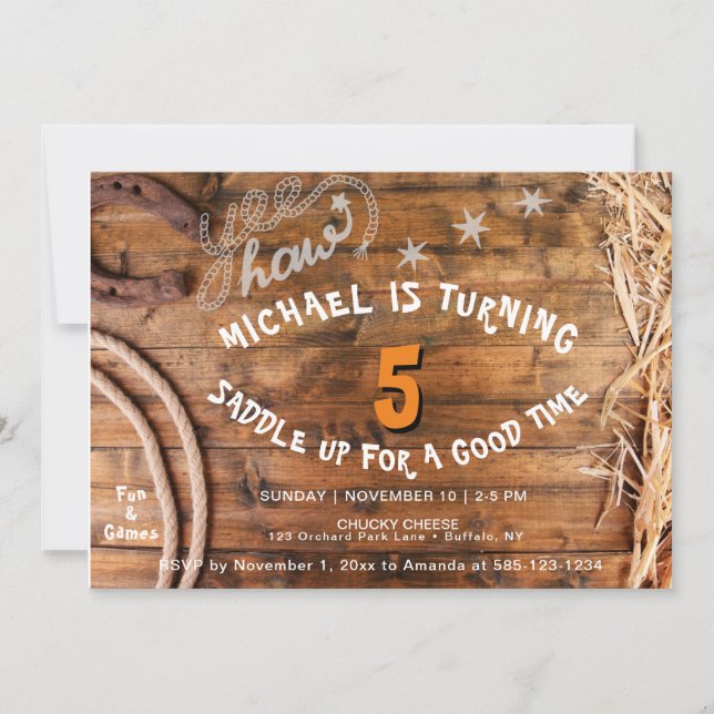 Yee Haw Cowboy BIrthday Call Inbjudningar (Framsida)