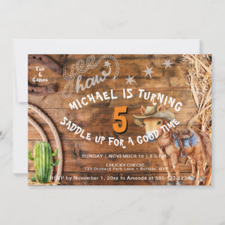 Yee Haw Cowboy Rodeo Saddle upp på födelsedagsinbj Inbjudningar