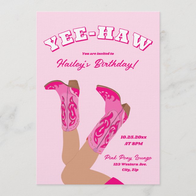 Yee-Haw Cowgirl Boots Birthday Inbjudningar (Framsida)