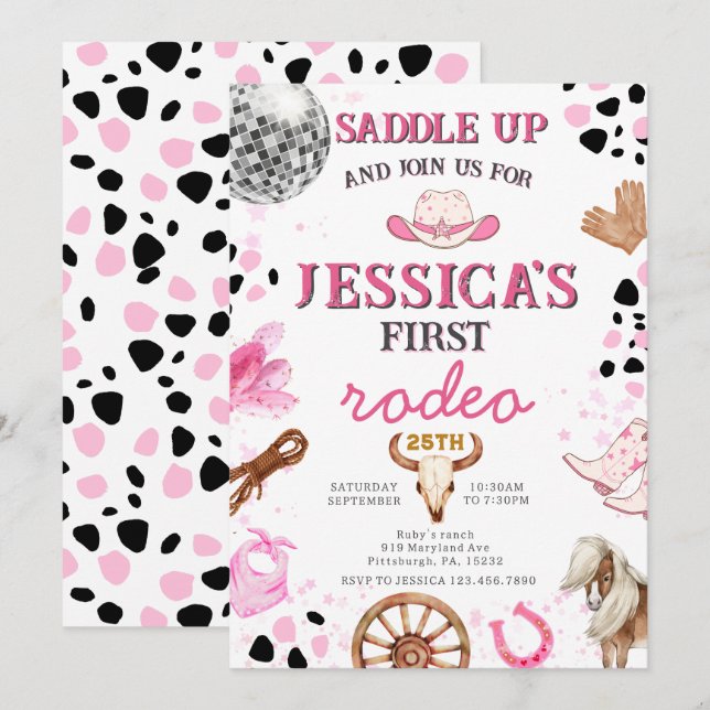 Yee Haw Disco Cowgirl Rodeo Birthday-inbjudan Inbjudningar (Fram/baksida)