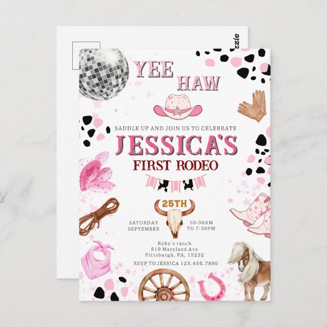 Yee Haw Disco Cowgirl Rodeo Födelsedag Vykort (Fram/baksida)