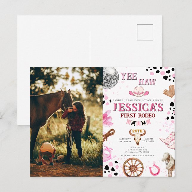 Yee Haw Diskodrottning Foto Rodeo Födelsedag Vykort (Fram/baksida)