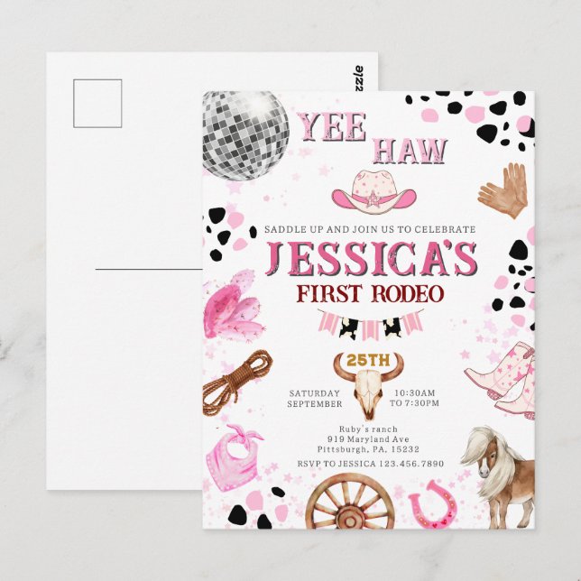 Yee Haw Diskodrottning Rodeo Födelsedag Vykort (Fram/baksida)