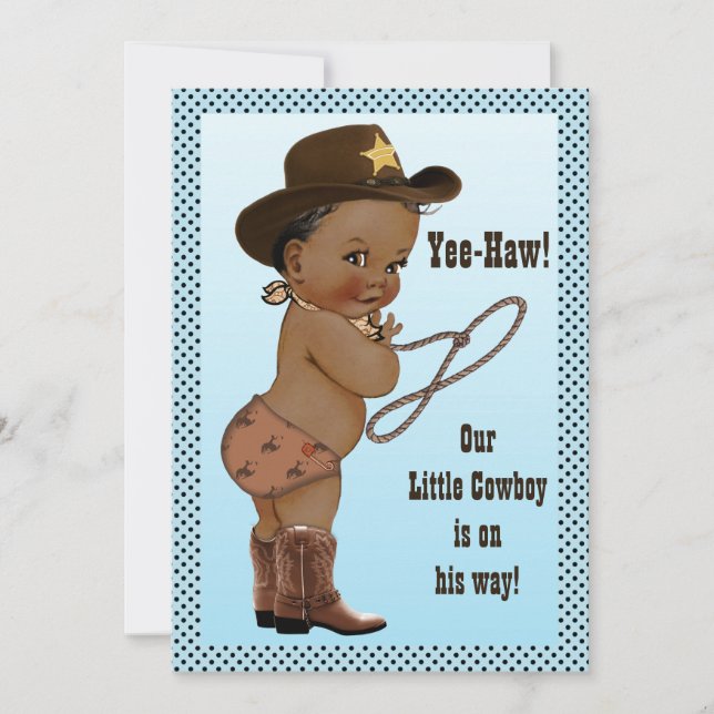 Yee-Haw! Ethnic Little Cowboy Baby Shower Inbjudningar (Framsida)