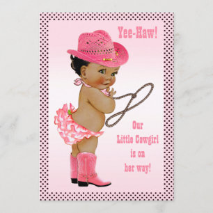 Yee-Haw! Ethnic Little Cowgirl Baby Shower Inbjudningar