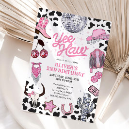 Yee Haw Girl Rodeo Retro Disco Cowgirl Birthday Inbjudningar