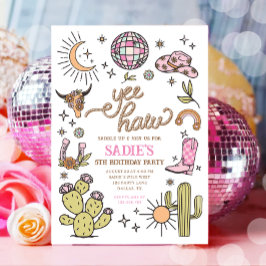 Yee Haw Girl Rodeo Retro Disco Cowgirl Birthday Inbjudningar