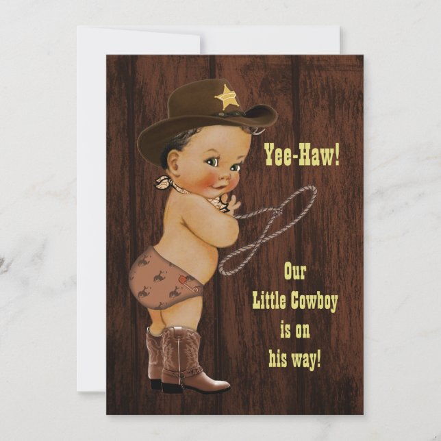 Yee-Haw! Little Ethnic Cowboy Rustic Baby Shower Inbjudningar (Framsida)