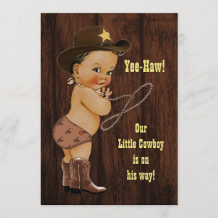 Yee-Haw! Little Ethnic Cowboy Rustic Baby Shower Inbjudningar