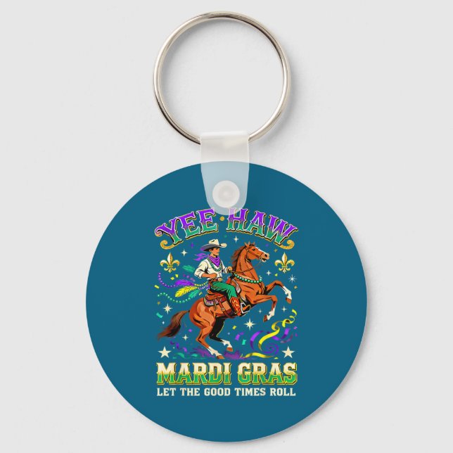 Yee Haw Mardi Gras Cowboy Häst Karneval Design  Nyckelring (Framsida)