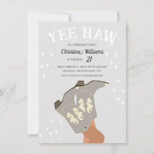 Yee Haw Modern Grått Western Cowboy Birthday Inbjudningar