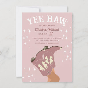 Yee Haw Modern Rosa Western Cowboy Birthday Inbjudningar