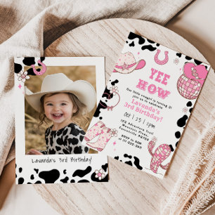 Yee Haw Rodeo Cowgirl 3-års födelsedagsfest Inbjudningar