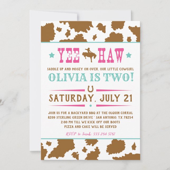Yee Haw Rodeo Cowgirl Birthday-inbjudan Inbjudningar (Framsida)