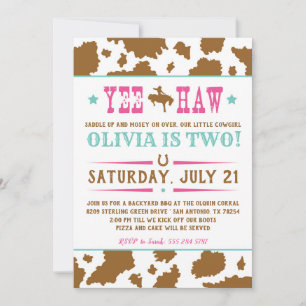 Yee Haw Rodeo Cowgirl Birthday-inbjudan Inbjudningar