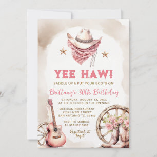 Yee Haw Rosa Cowgirl 30-års Födelsedagsinbjudan Inbjudningar