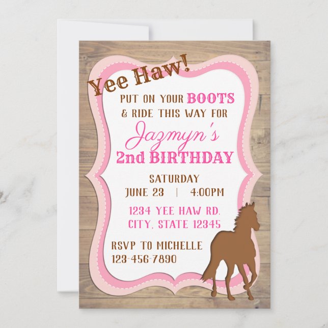 Yee Haw Rosa Cowgirl-inbjudan Inbjudningar (Framsida)