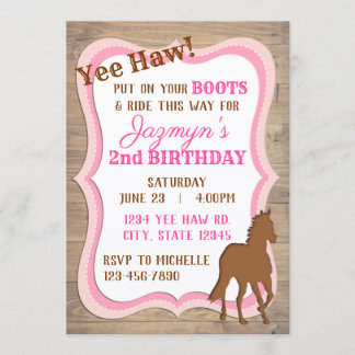 Yee Haw Rosa Cowgirl-inbjudan Inbjudningar