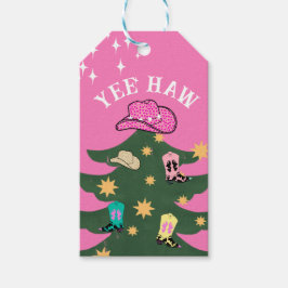 Yee Haw Rosa Cowgirl jul Festive Rodeo Presentetikett