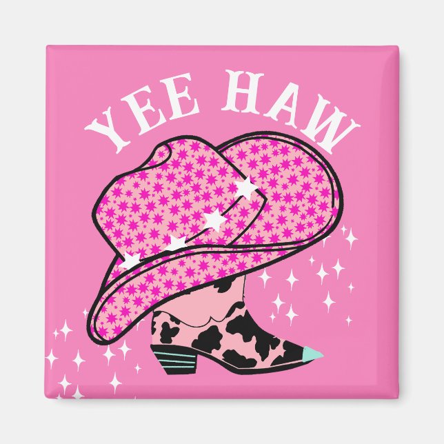 Yee Haw Rosa Cowgirl Rodeo Hat Boot Magnet (Framsidan)