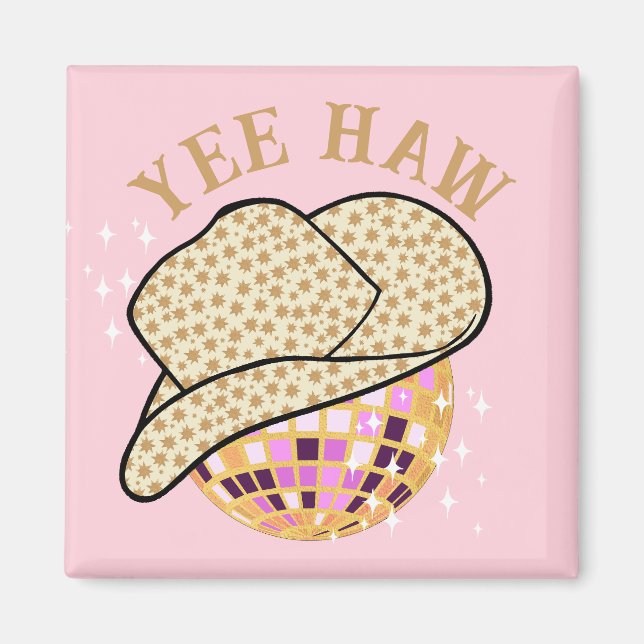 Yee Haw Rosa Guld Cowgirl Disco Rodeo Magnet (Framsidan)